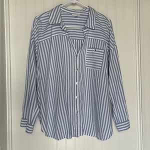 J. Jill Light Blue and White Striped Shirt